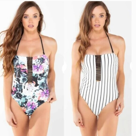 WET Swimwear Brie Reversable Open Back One Piece Swimsuit - M - Picture 3 of 11